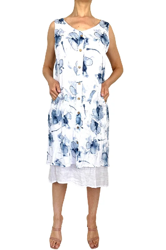 Women's Dresses On Sale Flattering Design Soft Cotton Blend Print White and Blue Sizes S-XXLARGE Tunic Top Casual Women's Dresses On Sale Flattering Design Soft Cotton Blend Print White and Blue Sizes S-XXLARGE Tunic Top Casual