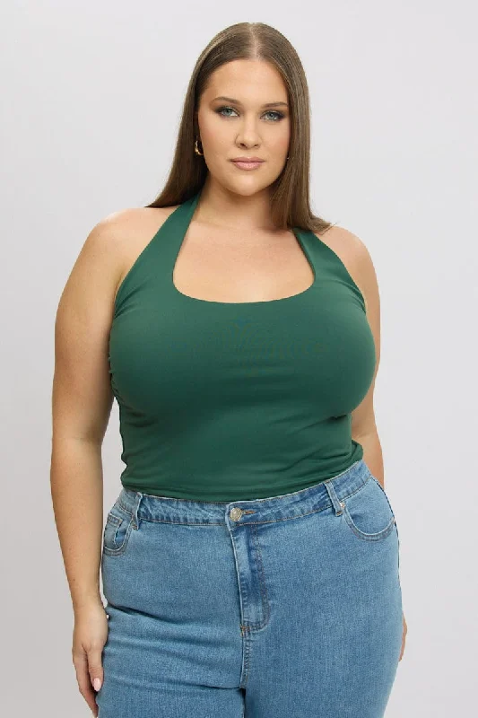 Green Halter Neck Tank Top Supersoft soft tank top