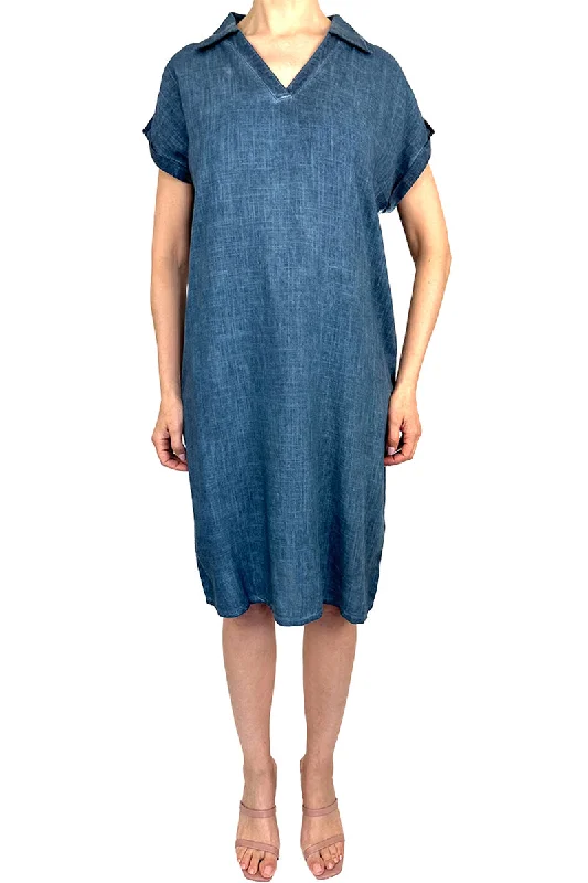 Women's dress linen blend denim blue sporty and comfortable - Sizes S - XX Large Tunics Satin smooth Women's dress linen blend denim blue sporty and comfortable - Sizes S - XX Large Tunics Satin smooth