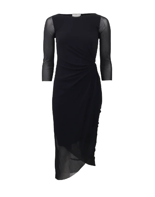Three-Quarter Sleeve Ruched Dress Tunics Formal black