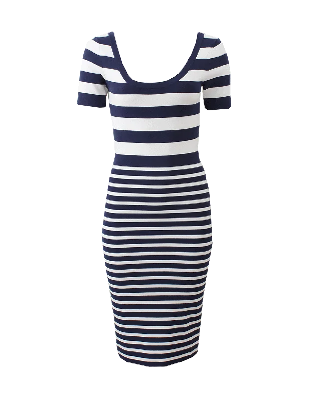 Mixed Stripe Dress Off-the-shoulder Chic Trendy