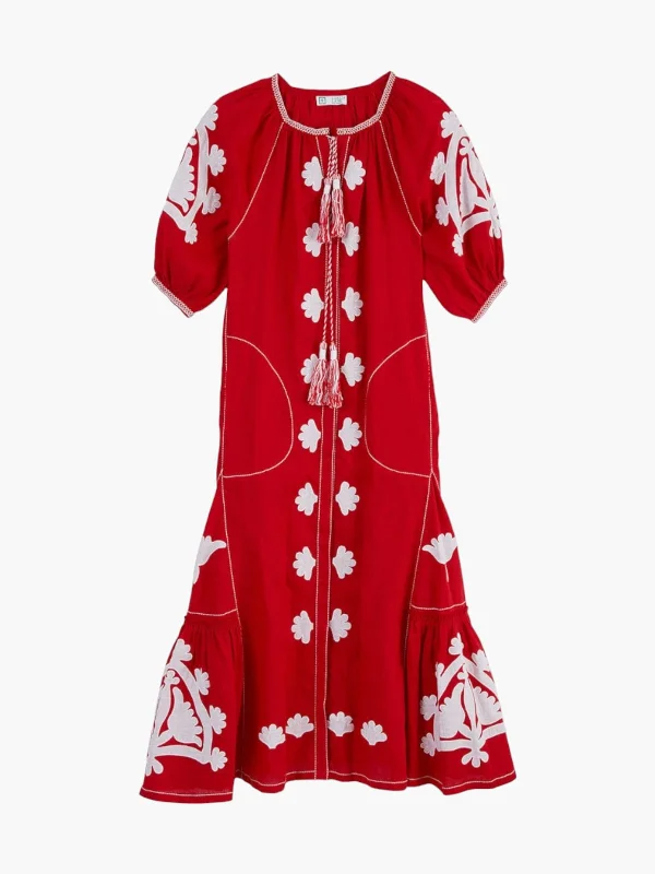 Matisse Embroidered Ukrainian Dress/Kaftan | Red/White Tunics Luxurious high-end