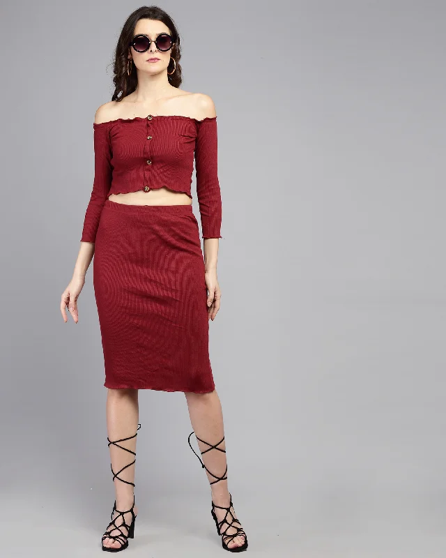 Women Two Piece Dress Maroon Dress Tunics Stylish elegant