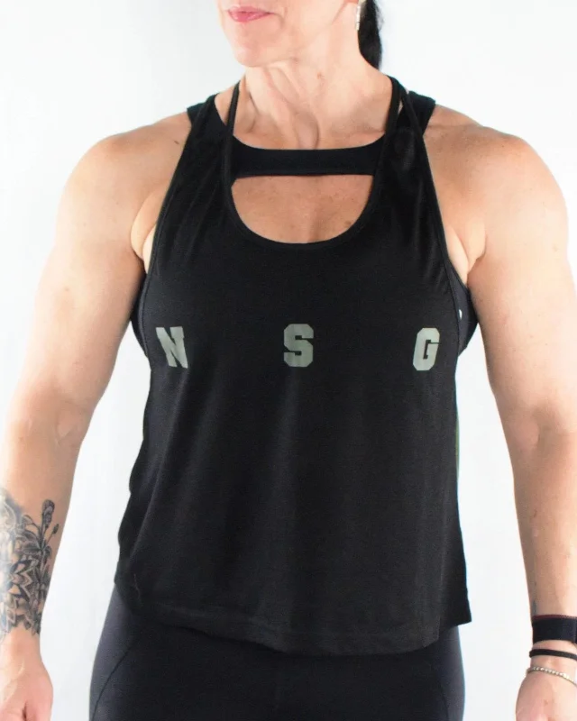 Karma Tank | Black peekaboo tank top