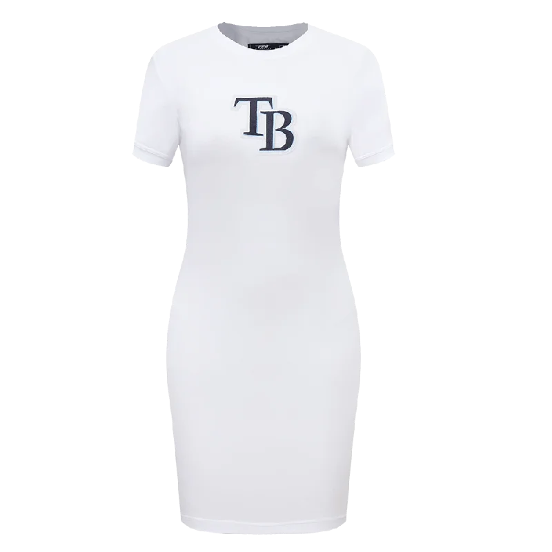 MLB TAMPA BAY RAYS CLASSIC WOMEN'S BODY CON DRESS (WHITE) Crew Neckline Sporty