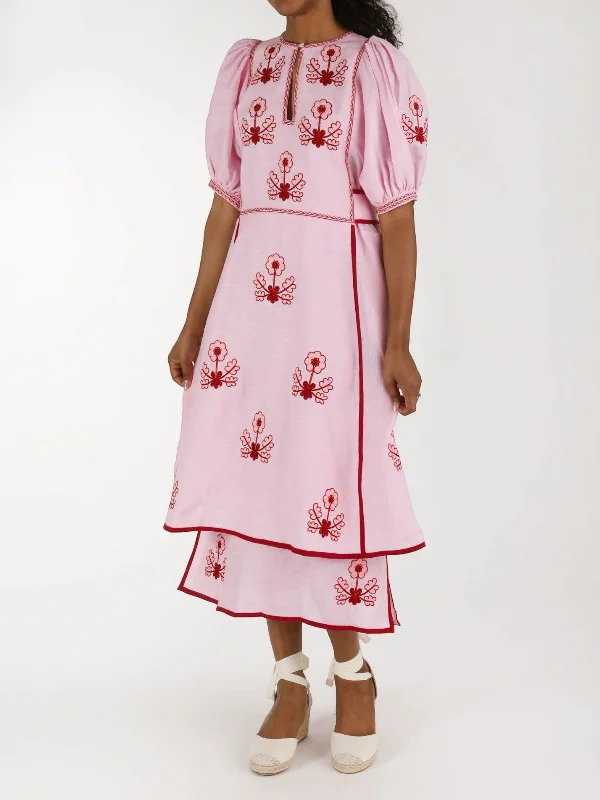 Lillie Ukrainian Embroidered Dress | Pink/Wine Tunics Luxurious premium