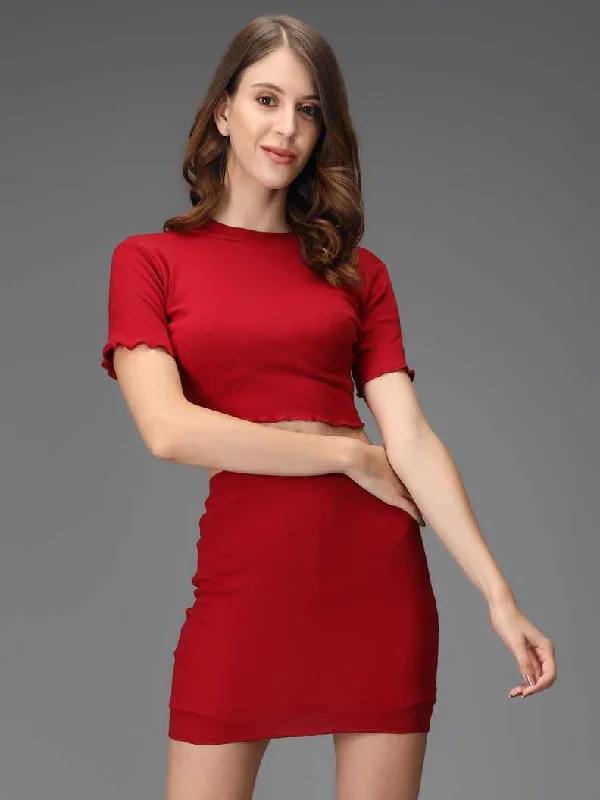 Women Two Piece Dress Maroon Dress Tunics Summer linen