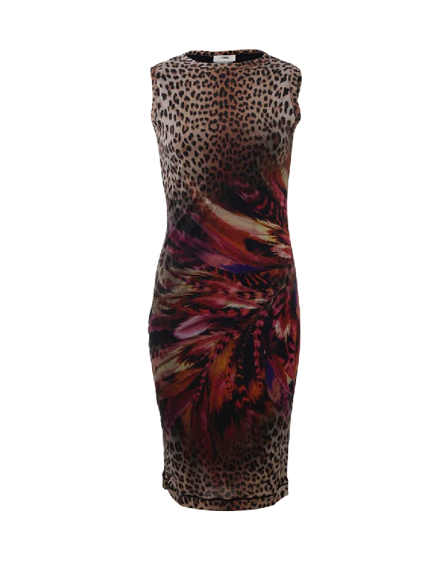 Leopard And Feather Print Dress Tunics Floral girly