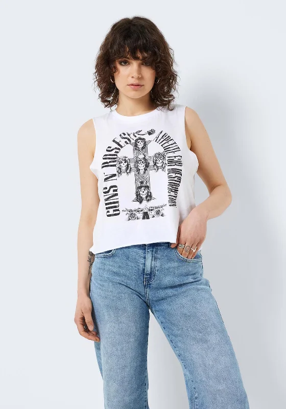 Noisy May Guns N’ Roses Print Tank Top, White tie dye tank