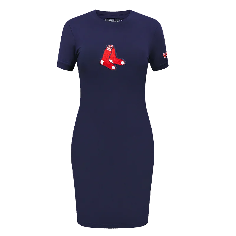 MLB BOSTON RED SOX CLASSIC WOMEN'S BODY CON DRESS (MIDNIGHT NAVY) Boatneck Modish Everyday