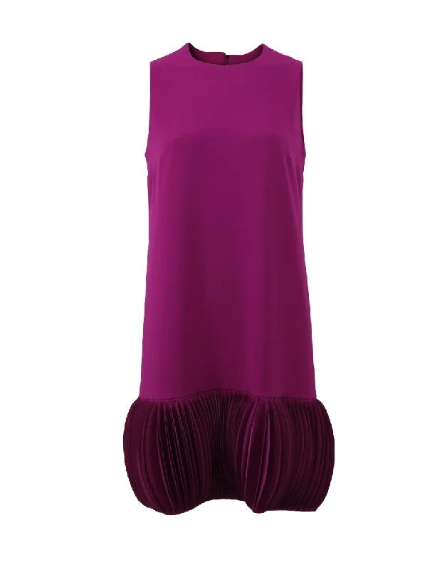 Accordian Hem Shift Dress Turtleneck Neckline Stylish