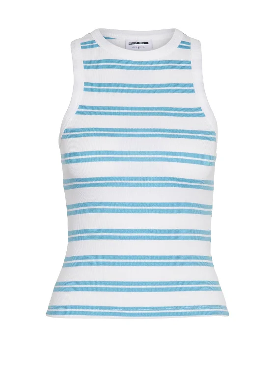 Noisy May Maya Striped Tank Top, White & Bonnie Blue gym tank top