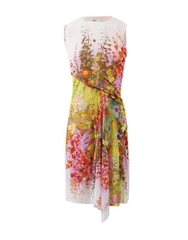 Floral Side Gather Dress Tunics Mesh breathable