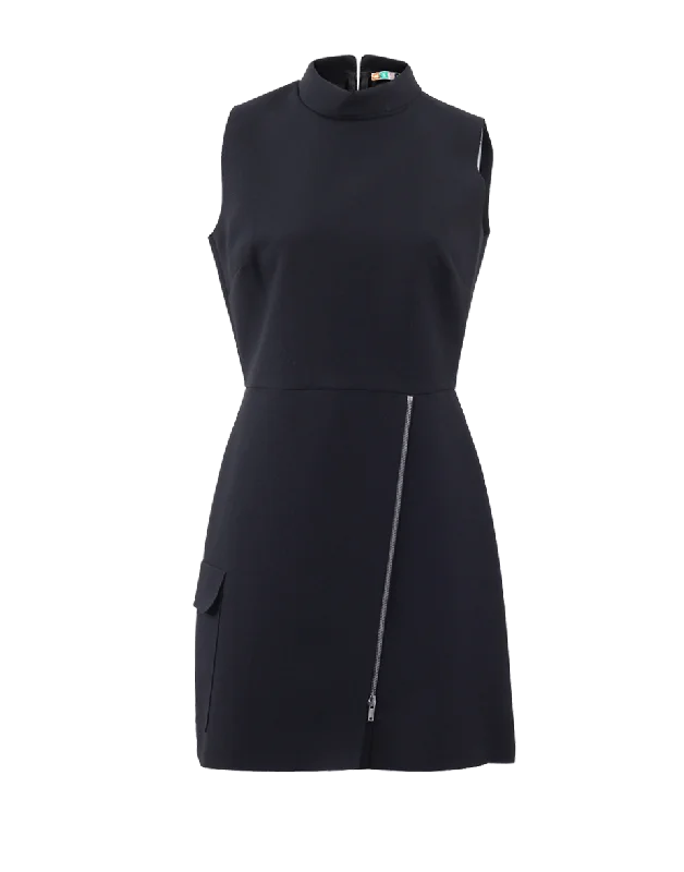 Exposed Zipper Dress Tunics Leisure comfortable
