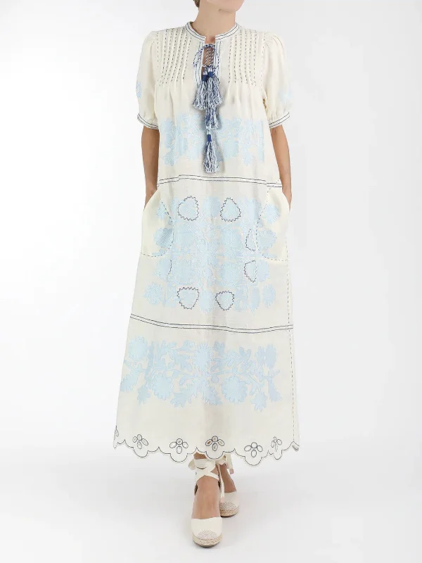 Natalia Ukrainian Embroidered Dress | White/Blue/Navy Tunics Stylish modern