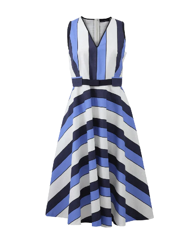 Striped Print Dress Tunics Satin smooth