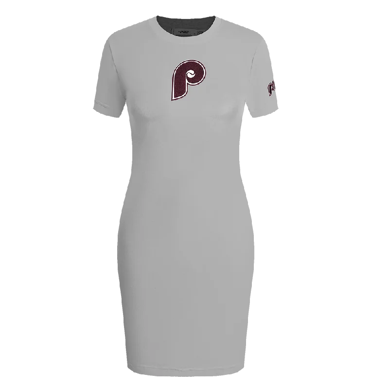 MLB PHILADELPHIA PHILLIES RETRO CLASSIC WOMEN'S BODY CON DRESS (HEATHER GREY) Tunics Versatile all-occasion