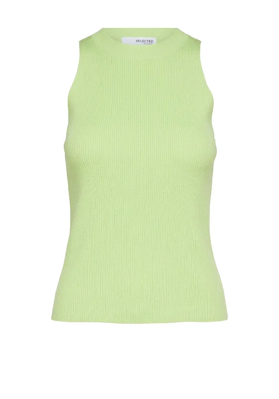 Selected Femme Solina Ribbed Tank Top, Sharp Green workout tank top