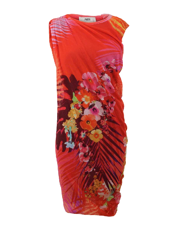 Floral Print Ruch Dress Tunics Ceremony elegant