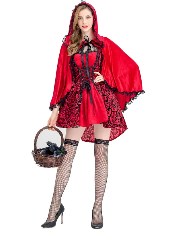 Cosplay Sexy Adult Halloween Costume Dress Hooded Cape Crew Neckline Casual