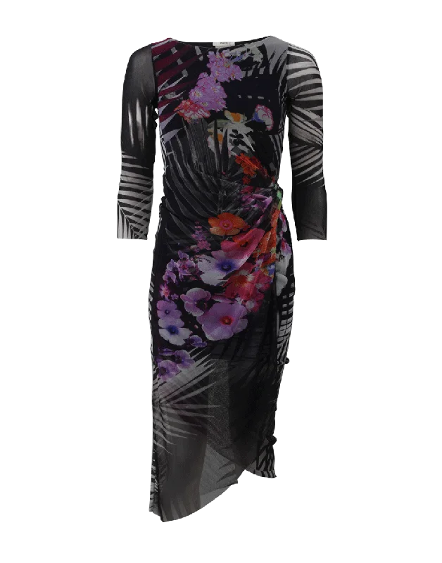 Palm Print Ruch Dress Tunics Bridal satin