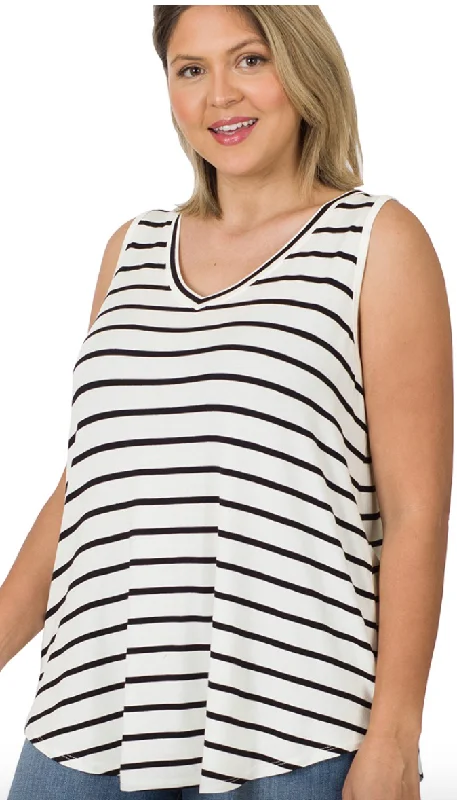 Val Zen White Black Striped Tank-Final Sale Online Only seamless tank top