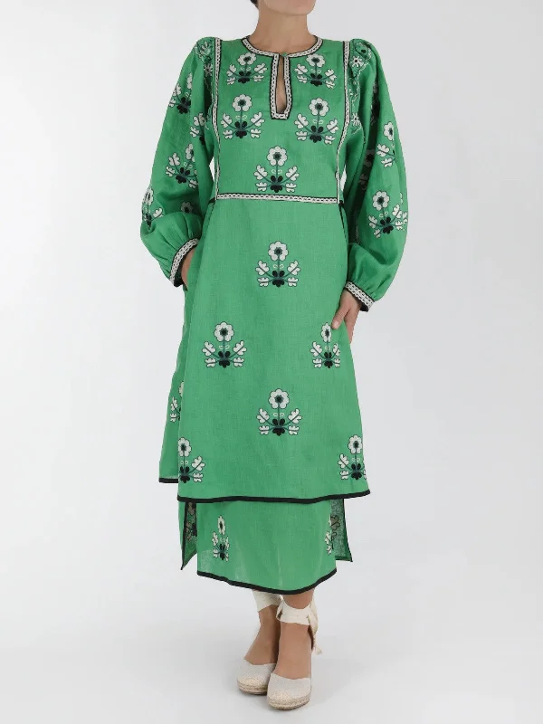 Iryna Embroidered Ukrainian Dress | Green/White Tunics Practical durable