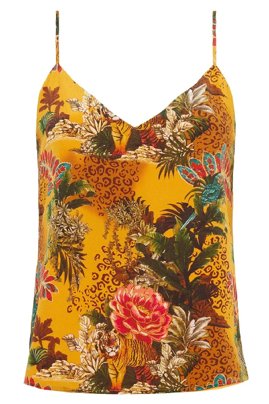 Jane Tank - Yellow Floral Jungle soft pink tank