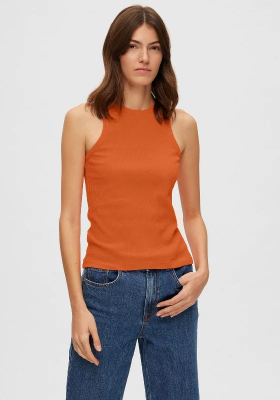 Selected Femme Anna Ribbed Tank Top, Orangeade cozy tank top