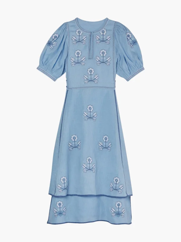 Lillie Ukrainian Embroidered Dress | Light Blue/White Shift Classic Vintage