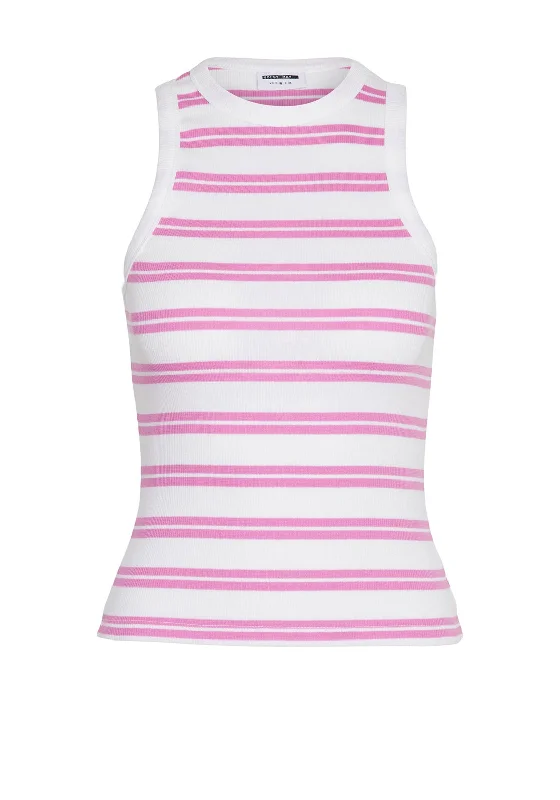 Noisy May Maya Striped Tank Top, White & Opera Mauve fitness tank top