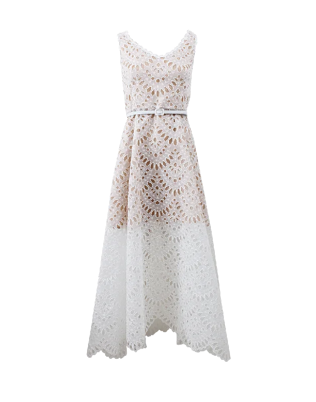 A-Line Eyelet Dress Crew Neckline Casual
