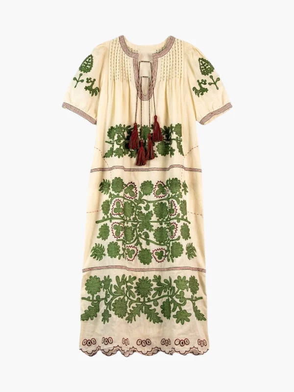 Natalia Ukrainian Embroidered Dress | Ivory/Olive Tunics Luxurious high-end