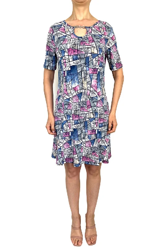 Women's Dress On Sale Blue and Soft Pink Print Flattering Fit Quality Stretch Fabric Made in Canada Tunics stripes playful Women's Dress On Sale Blue and Soft Pink Print Flattering Fit Quality Stretch Fabric Made in Canada Tunics stripes playful