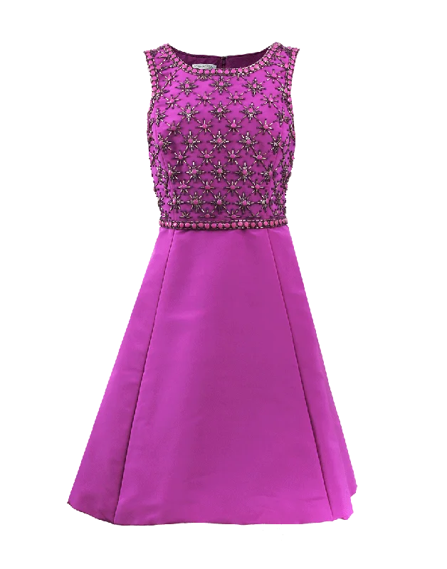 Jewel Neck Dress With Embroidered Bodice Tunics Modern contemporary