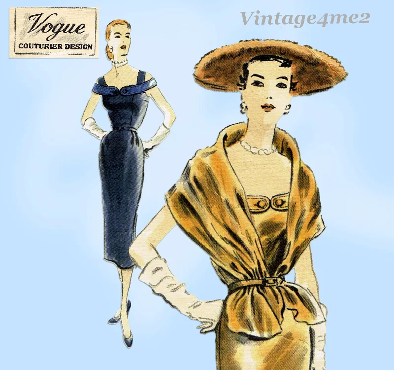 Vogue Couturier 626: 1950s Misses Cocktail Dress Sz 36 B Vintage Sewing Pattern Boat Neckline Classic