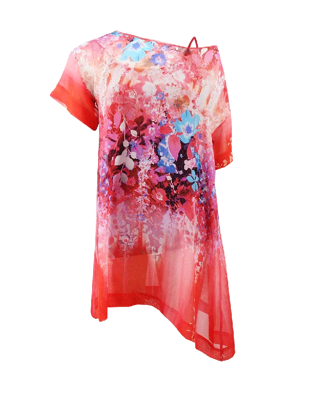 Wide Neck Floral Print Dress Tunics Lace romantic