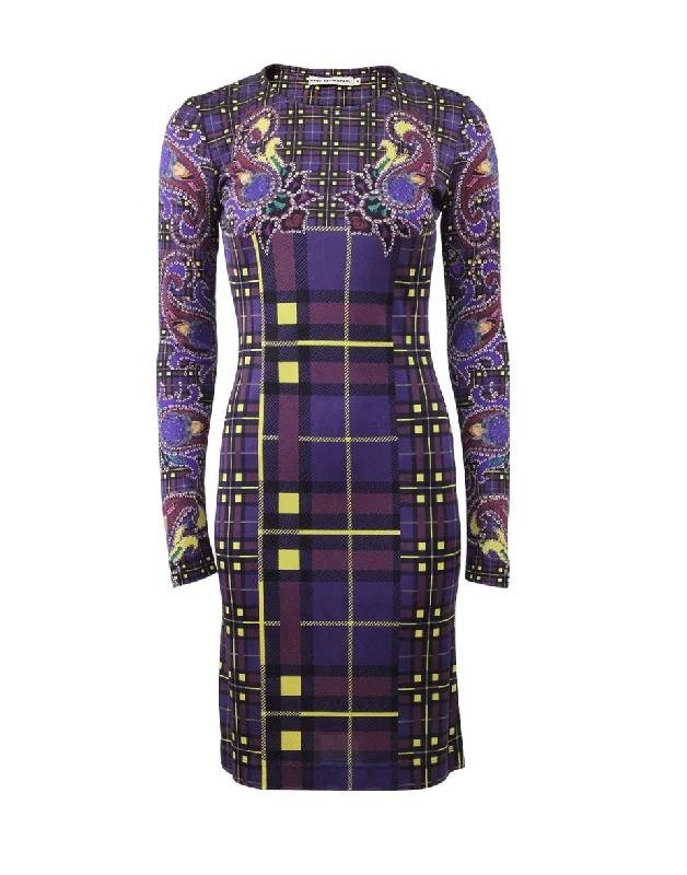 Plaid Jersey Dress Tunics Satin smooth