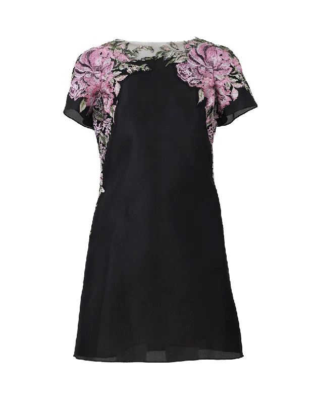 Floral Embroidered Shift Dress Shift Classic Vintage