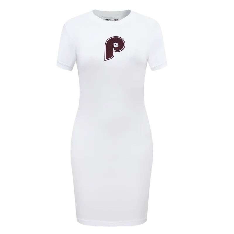 MLB PHILADELPHIA PHILLIES RETRO CLASSIC WOMEN'S BODY CON DRESS (WHITE) Tunics Practical easy-care