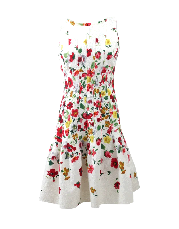 Floral Cloque Dress Turtleneck Warm Winter