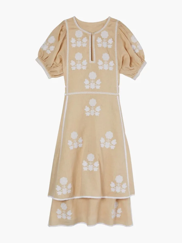 Lillie Ukrainian Embroidered Dress | Wheat/White Pencil Office Professional