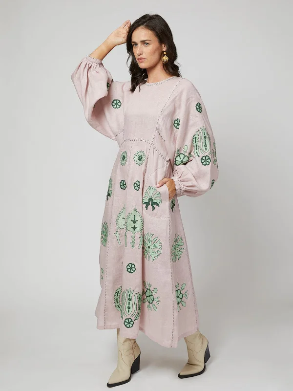 Carolyna Ukrainian Embroidered Dress | Lavender/Mint/Green Tunics Sophisticated sleek