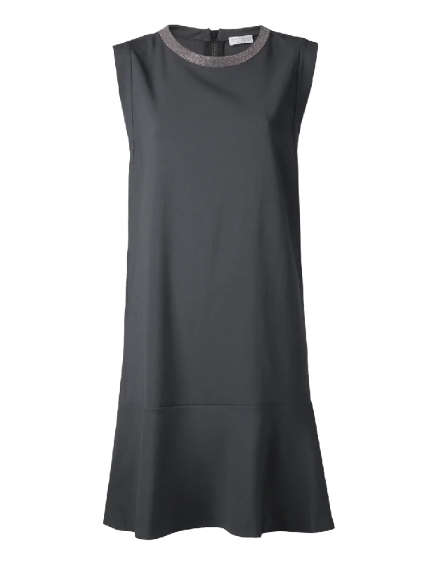 Monili Neck Flutter Hem Dress Tunics Long Elegant