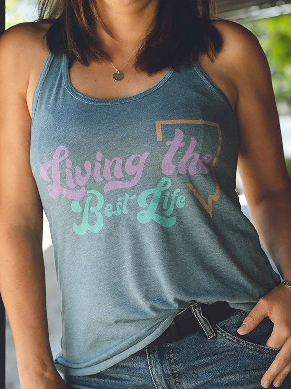 Women's Flowy Racerback Tank - Living The Best Life scoop neck tank