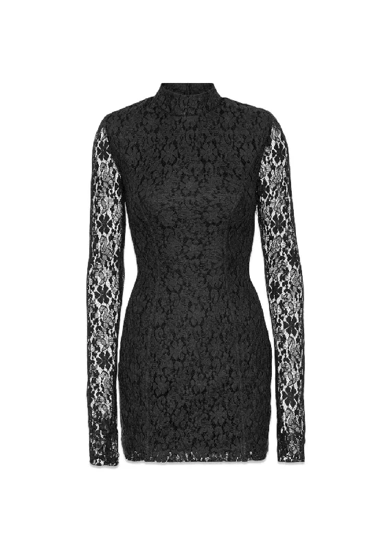 Lace Mini Ls Dress - Black Tunics Long Elegant