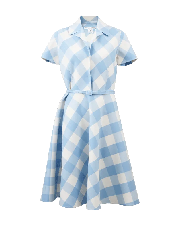 Buffalo Check Collared Dress Boat Neckline Classic