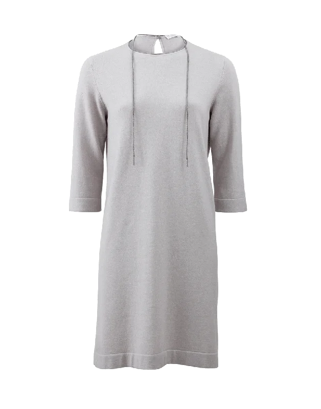 Monili Tassel Cashmere Dress Square Neckline Feminine