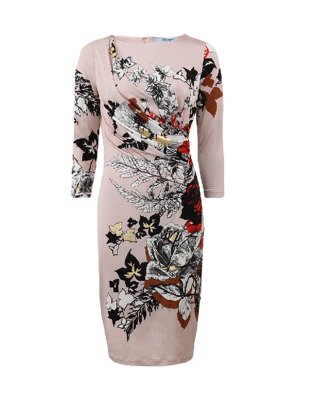 Rose Print Gathered Dress Tunics Lace romantic