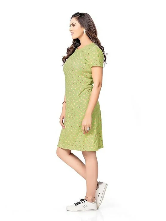 Printed Knee-Length Cotton Night Dress for Women (Pista) Tunics Trendy modern